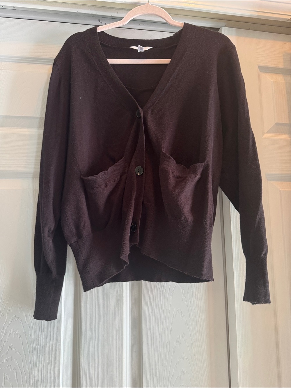 Time and Tru Black V-Neck Button Pocket Cardigan